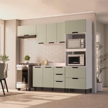 Imagem de Cozinha Modulada 4 Peças com Tampo Maeena Politorno, Branco Verde