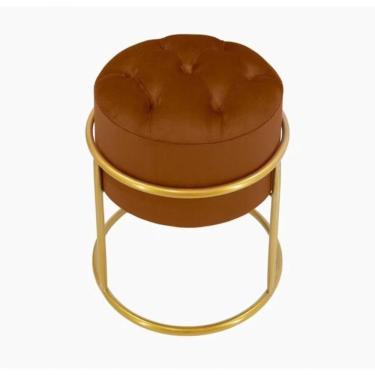 Imagem de Puff Banqueta Estofado Decorativo Base De Ferro Capitonê Suede Terra Cota Eli Móveis E Decoração