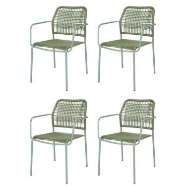 Imagem de Kit 4 Cadeiras Com Braços Empilhável Copacabana Fratini Aço Carbono Verde Trama Corda Náutica Verde