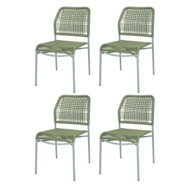 Imagem de Kit 4 Cadeiras Empilhável Leme Fratini Aço Verde Assento E Encosto Trama De Corda Náutica Verde