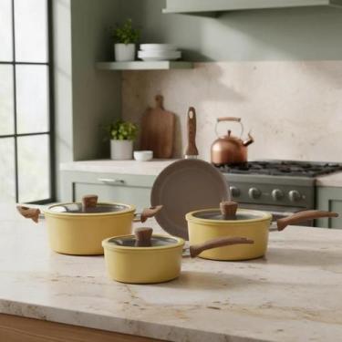 Imagem de Jogo de Panelas Cerâmica Diamond 4 Peças  Antiaderente Indução e Gás -