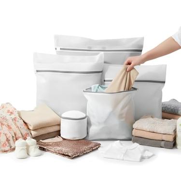 Imagem de Kit 5 Sacos Protetores Para Lavar Roupas na Máquina - Zíper Reforçado Malha Respirável - Protege Lingerie Roupas Delicadas - 5 Tamanhos - Poliéster Resistente
