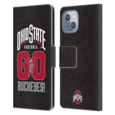 Imagem de Head Case Designs Capa carteira de couro oficialmente licenciada pela Ohio State University Go Buckeyes Football Graphics compatível com Apple iPhone 14