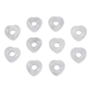 Imagem de Nupuyai Pacote com 10 contas de pedra de coração de quartzo de rocha com orifício grande para fazer joias, contas de coração vazadas que servem para pulseira de berloques