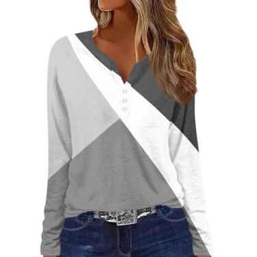 Imagem de Blusa túnica feminina COTECRAM com decote em V, manga comprida, solta,