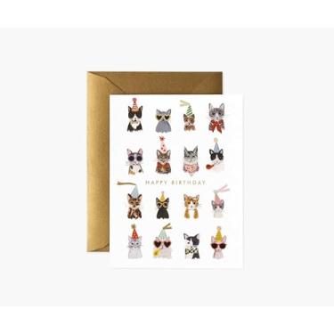 Imagem de RIFLE PAPER CO. Cartão de aniversário Cool Cats em caixa com 8, 10,8 cm C x 14 cm L Interior em branco permite que sua nota escrita à mão atenciosa tome o centro do palco, feito artesanalmente nos EUA