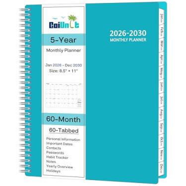 Imagem de Agenda mensal 2026-2030, agenda de 5 anos 2026-2030, janeiro de 2026 a dezembro de 2030, 21 x 28 cm, capa pautada, capa flexível, espiral encadernada, bolso, 60 abas mensais revestidas, anotações e