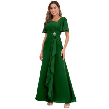 Imagem de Vestido PRESEOSSA Mãe do Noivo Chiffon Verde Esmeralda