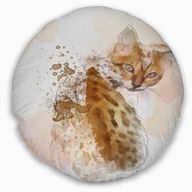 Imagem de Desenho de gato fofo Designart com salpicos marrons, sala de estar, sofá, almofada de alta qualidade + capa de almofada impressa em ambos os lados 50 cm