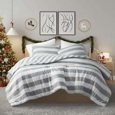 Imagem de Regency Heights Conjunto de edredom queen listrado reversível, de microfibra macia com design de listras de dupla face, quente e aconchegante para todas as estações, conjunto de edredom e fronhas de 3