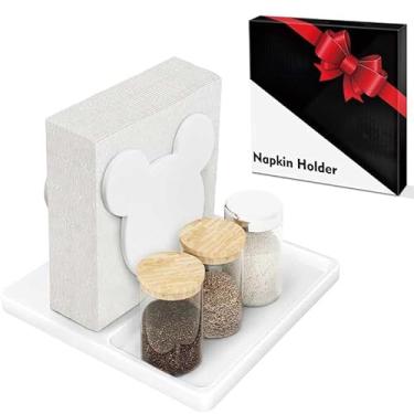 Imagem de Lindo porta-guardanapos, orelhas de rato, dispensador de guardanapo com armazenamento de sal e pimenta, suporte de guardanapo engraçado para decoração de mesa de jantar de cozinha, presentes criativos