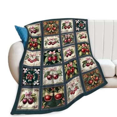 Imagem de Cobertor de cereja, cobertor de laço de cereja, cobertores de lã de flanela para meninas, mulheres, homens, amantes de adultos, roupa de cama macia, presente para sofá-cama, escritório, decoração de