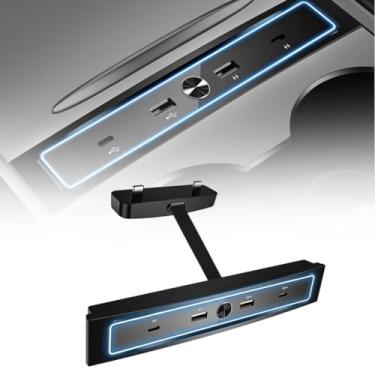 Imagem de Estação de ancoragem multiportas com luz LED, hub USB para adaptador de console central para modelo 3/Y (2021/2022/2023), estação de carregamento de carro e transmissão de dados com 4 portas