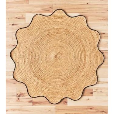 Imagem de Perilla Home Tapete de área de juta natural redondo ondulado boho decoração de casa - Tecido à mão rústico vintage reversível para quarto, cozinha, sala de estar, corredor, sala de jantar 1,8 m