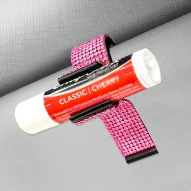 Imagem de I3DIDEA Suporte de chapstick de strass para viseiras de carro, 1 pacote com acessórios de carro brilhantes para mulheres e mulheres, protetor labial organizador de viseira de sol com materiais
