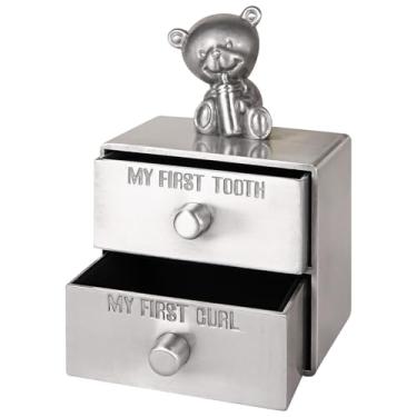 Imagem de Baú de memória de bebê com estatueta de urso, primeira onda e caixa de armazenamento de dentes, gaveta de lembrança de metal para crianças