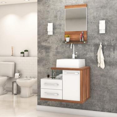 Imagem de Gabinete Para Banheiro C-cuba Q355 E Espelheira Legno 651 Branco Chess C-nogal