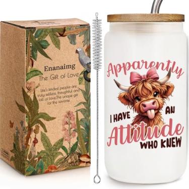 Imagem de Copo engraçado de vacas Highland 473 ml, copos de café de vidro fosco com tampas e canudos, presentes de Natal para mulheres amantes de vacas Highland, presentes para meninas gado vaca Natal