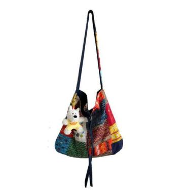 Imagem de Bolsa Messenger Boho Patchwork Design em tela jeans reversível - yiwei