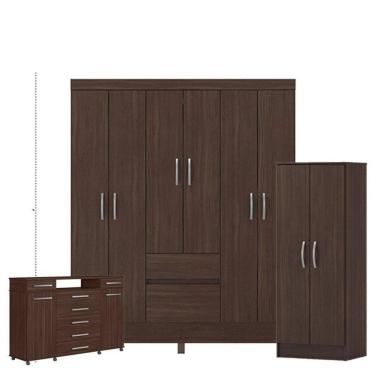 Imagem de Guarda Roupa Casal Flash 2 Com Multiuso Viena Com Cômoda London Café - Demóbile