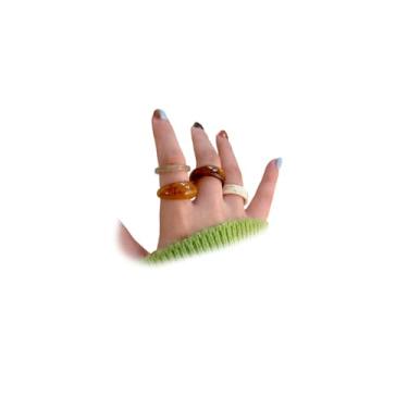 Imagem de DZSYJKTM 4 peças de anel de resina acrílica marrom dourado grosso empilhável para mulheres, conjunto de anéis de cristal de plástico grosso vintage charmoso conjunto de joias na moda festa de