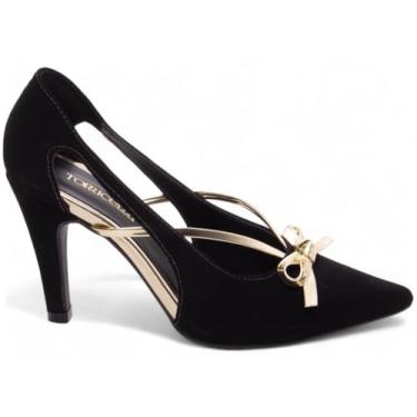 Imagem de SAPATO SCARPIN FEMININO TORRICELLA PRETO METALIZADO SPECHIO OURO LIGHT,NÚMERO 36