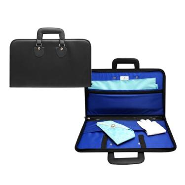 Imagem de Avental Mason Premium Master Mason e Coleira de Corrente – Bolsa de couro preta com fecho, chave, forro azul e alça macia (metade)