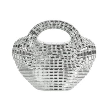 Imagem de DKQXEIM Bolsa feminina moderna de metal com estampa de crocodilo com glitter metálico clutch bolsa de mão exclusiva para festa de formatura, Prata, 9.1 * 7.7 * 2.8 inches