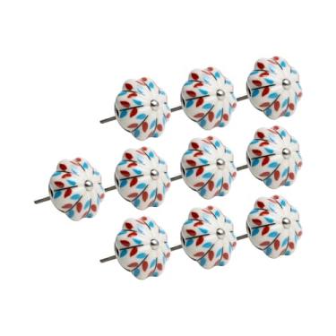 Imagem de 10 Puxador Cerâmica Abóbora Floral Gaveta Armário Colonial (Azul/Floral - MPPON134)