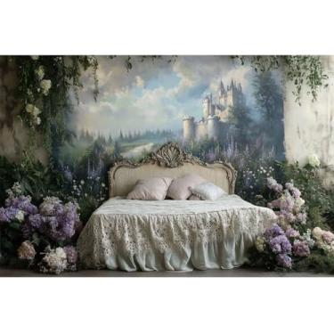 Imagem de YongFoto Castelo de conto de fadas romântico, cenário de quarto de princesa, 2,1 x 1,5 m, jardim, videira, floral, sonhador, vintage, cama, fotografia, fundo, festa de casamento, banne, retratos