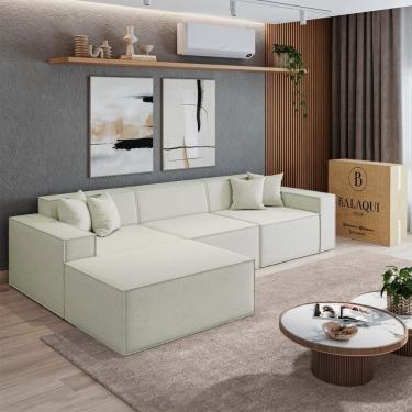 Imagem de Sofá 3 Lugares 2,75m Bouclê Com Chaise Compactair - Balaqui Cor:bege Bege