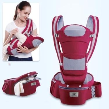 Imagem de Banco De Cintura Para Bebê Bolsa Canguru Bebe Ergonomico Passeio Mochila Infantil Alça De Transporte Multifuncional Adequado Para 0-36 Meses (Vermelho)