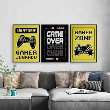 Imagem de Kit Quadros Gamer Zone Amarelo E Preto 45X34Cm 3 Peças - Quadros On-Li
