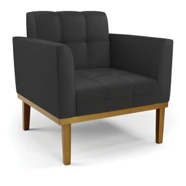 Imagem de Poltrona Base De Madeira Fixa Castanho Elisa Corino D03 - D'rossi Cor Preto