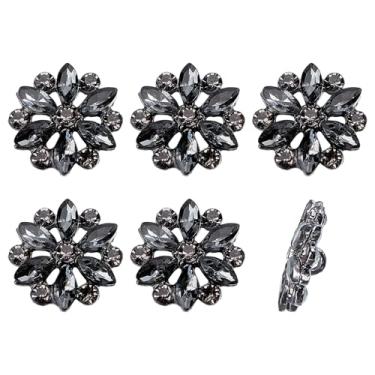 Imagem de letsinstyle 6 peças de botões de strass floral preto de 20 mm, enfeites de cristal com glitter, botões de flores para roupas, jeans, artesanato, blazer, calças, jaquetas, costura de joias