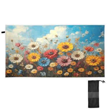 Imagem de ATTX Toalha de praia com pintura a óleo de flores silvestres 70 x 188 cm - Cobertor de microfibra leve de secagem rápida e resistente à areia para piscina, ioga, academia e viagens | Esportes de banho