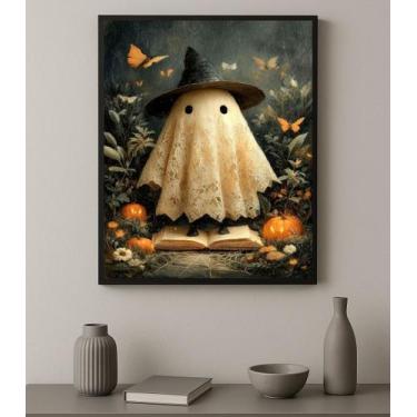 Imagem de Quadro Decorativo Fantasminha Fofo 24x18cm - com vidro Cor:Moldura pre