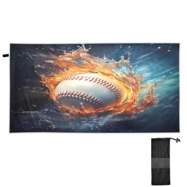 Imagem de ATTX Toalha de praia de fogo de água de beisebol 79 x 188 cm - Cobertor de microfibra leve de secagem rápida e resistente à areia para piscina, ioga, academia e viagens | Esportes de banho de natação