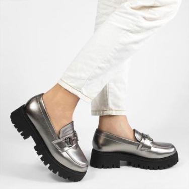 Imagem de Mocassim Tratorado Sola Alta Amelia Chumbo PRATA | #E6E6E6 39-Feminino