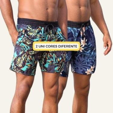 Imagem de Short de Praia Masculino Kit 2 uni Bermuda Curta Tecido Floral-Masculino