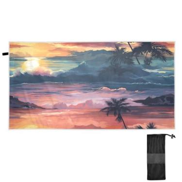 Imagem de Blueangle Toalha de praia tropical de palmeira pôr do sol - Toalhas de viagem leves e compactas de grandes dimensões - Toalha super absorvente de secagem rápida para natação, acampamento e férias (332