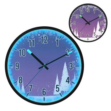 Imagem de Blueangle Relógio de parede com luz noturna LED que brilha no escuro e ativado por voz, design silencioso de árvores de Natal brancas de 30,5 cm, operado por bateria para decoração de quarto e sala de