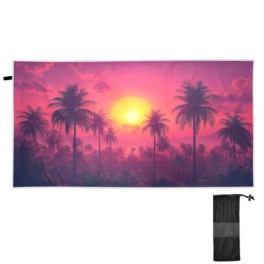 Imagem de ATTX Toalha de praia de palmeiras do pôr do sol 79 x 188 cm - Cobertor de microfibra leve de secagem rápida e resistente à areia para piscina, ioga, academia e viagens | Esportes de banho de natação