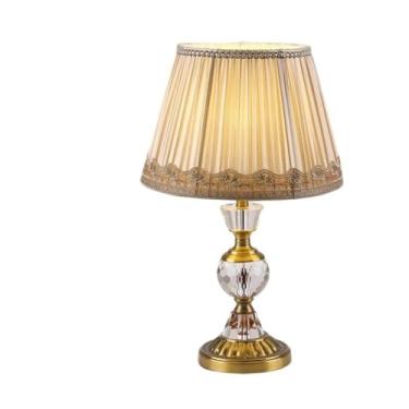 Imagem de Luminária de mesa retrô europeia com cristais, ideal para cabeceira de quarto, aconchegante e moderna, com intensidade de luz ajustável (Marrom-B)