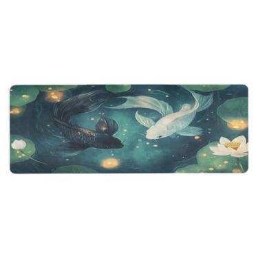 Imagem de SEHANY Tapete de ioga com peixe Koi branco e carpa preta, antiderrapante, antiderrapante, para mulheres e homens, 180 x 66 cm, tapete de treino para pilates em casa, exercícios de chão com bolsa de