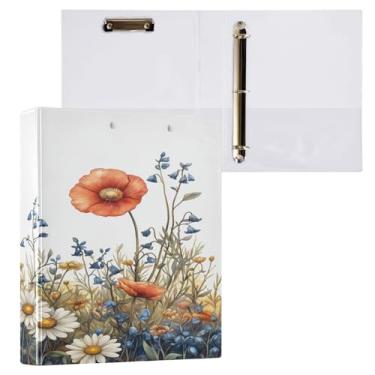 Imagem de Blueangle Fichário elegante de 3 anéis de flores silvestres de 3 cm, fichário de prancheta com 2 bolsos, fichário decorativo de 3 anéis para material de escritório (788)