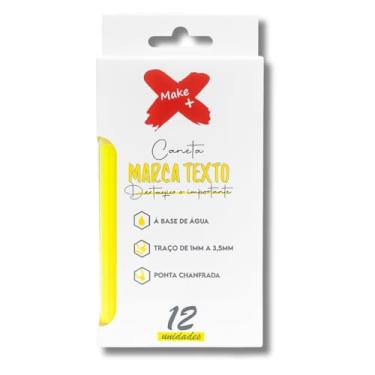 Imagem de Marca Texto Amarelo, Ponta Chanfrada, Base de Água, Traço 1-3,5mm, 12 Unidades