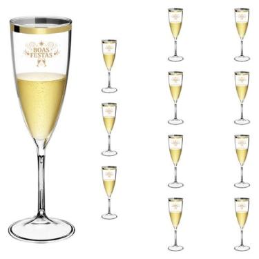 Imagem de Taça Espumante Boas Festas 170ml Borda Dourada Acrílico - 12pçs - NEOP