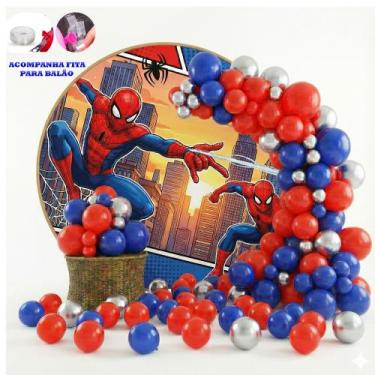Imagem de Kit 125 Balões Festa Homem Aranha Fita+Bexiga Aniversários - RIVFESTAS