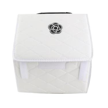 Imagem de Ymiko Organizador de Porta-malas de Carro de Grande Capacidade Com Tampa, Caixa de Armazenamento de Couro PU para SUV, Sedan e Hatchback Dobrável Multiuso Compartimento de Carga Interno (Branco –